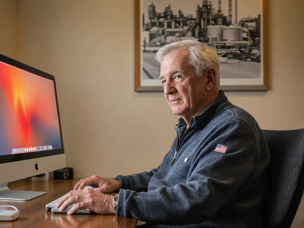 A man at his home computer, calm and unconvinced by the warning on his screen